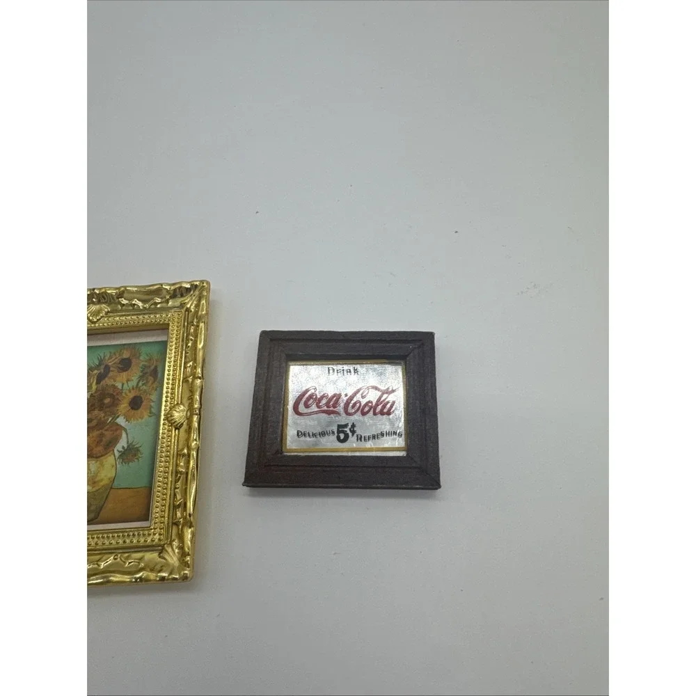 Dollhouse Miniature Framed Pictures Flower Vase And Coca Cola Mirror